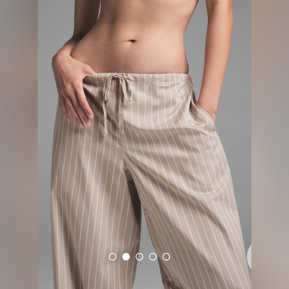 💕NWT SKIMS Cotton Poplin Straight Leg Oversized Lounge Pants STONE STRIPE XS - Picture 2 of 9
